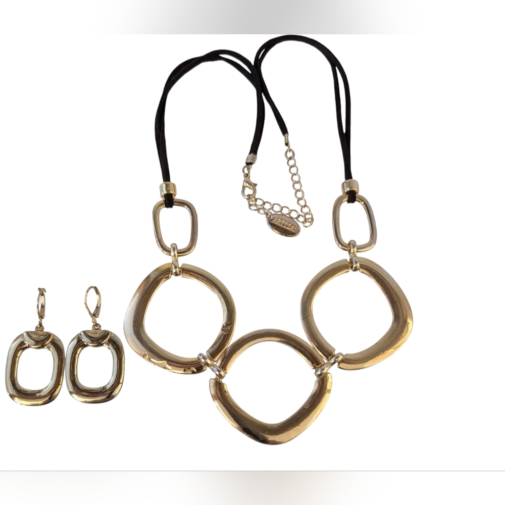 Gold Tone Contemporary Multi-Strand Necklace & Gold Tone Monet Earring Set